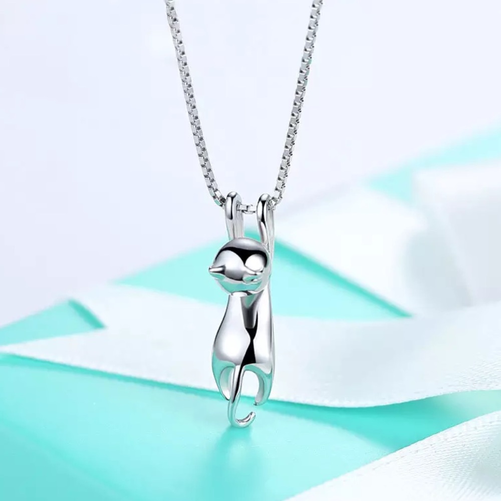 925 Silver Hanging Cat Box Chain Necklace